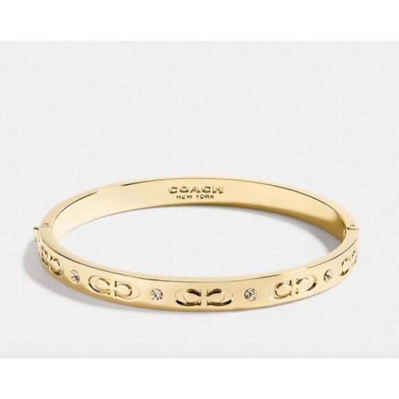 COACH GOLD BANGLE BRACELET HINGED NWT - Picture 1 of 5